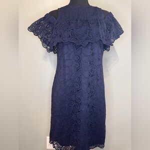 Ann Taylor Women's Navy Blue A-Line Lace Midi Dress Size 2‎